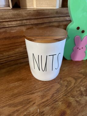 Rae Dunn Ceramic 'NUTS' Canister with Wood Lid NWT